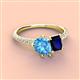 3 - Zahara 9x6 mm Pear Blue Topaz and 7x5 mm Emerald Cut Lab Created Blue Sapphire 2 Stone Duo Ring 