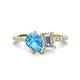 1 - Zahara 9x6 mm Pear Blue Topaz and IGI Certified 7x5 mm Emerald Cut Lab Grown Diamond 2 Stone Duo Ring 