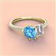 3 - Zahara 9x6 mm Pear Blue Topaz and IGI Certified 7x5 mm Emerald Cut Lab Grown Diamond 2 Stone Duo Ring 