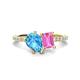 1 - Zahara 9x6 mm Pear Blue Topaz and 7x5 mm Emerald Cut Lab Created Pink Sapphire 2 Stone Duo Ring 