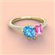 3 - Zahara 9x6 mm Pear Blue Topaz and 7x5 mm Emerald Cut Lab Created Pink Sapphire 2 Stone Duo Ring 