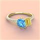 3 - Zahara 9x6 mm Pear Blue Topaz and 7x5 mm Emerald Cut Lab Created Yellow Sapphire 2 Stone Duo Ring 