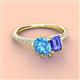3 - Zahara 9x6 mm Pear Blue Topaz and 7x5 mm Emerald Cut Tanzanite 2 Stone Duo Ring 
