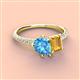 3 - Zahara 9x6 mm Pear Blue Topaz and 7x5 mm Emerald Cut Citrine 2 Stone Duo Ring 