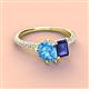 3 - Zahara 9x6 mm Pear Blue Topaz and 7x5 mm Emerald Cut Iolite 2 Stone Duo Ring 