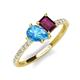 4 - Zahara 9x6 mm Pear Blue Topaz and 7x5 mm Emerald Cut Rhodolite Garnet 2 Stone Duo Ring 