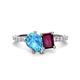 1 - Zahara 9x6 mm Pear Blue Topaz and 7x5 mm Emerald Cut Rhodolite Garnet 2 Stone Duo Ring 