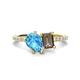 1 - Zahara 9x6 mm Pear Blue Topaz and 7x5 mm Emerald Cut Smoky Quartz 2 Stone Duo Ring 