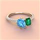 3 - Zahara 9x6 mm Pear Blue Topaz and 7x5 mm Emerald Cut Lab Created Emerald 2 Stone Duo Ring 