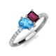 4 - Zahara 9x6 mm Pear Blue Topaz and 7x5 mm Emerald Cut Rhodolite Garnet 2 Stone Duo Ring 