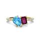 1 - Zahara 9x6 mm Pear Blue Topaz and 7x5 mm Emerald Cut Rhodolite Garnet 2 Stone Duo Ring 