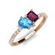 4 - Zahara 9x6 mm Pear Blue Topaz and 7x5 mm Emerald Cut Rhodolite Garnet 2 Stone Duo Ring 