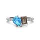 1 - Zahara 9x6 mm Pear Blue Topaz and 7x5 mm Emerald Cut Smoky Quartz 2 Stone Duo Ring 