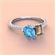 3 - Zahara 9x6 mm Pear Blue Topaz and 7x5 mm Emerald Cut Smoky Quartz 2 Stone Duo Ring 