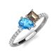 4 - Zahara 9x6 mm Pear Blue Topaz and 7x5 mm Emerald Cut Smoky Quartz 2 Stone Duo Ring 