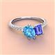 3 - Zahara 9x6 mm Pear Blue Topaz and 7x5 mm Emerald Cut Tanzanite 2 Stone Duo Ring 