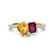 1 - Zahara 9x6 mm Pear Citrine and 7x5 mm Emerald Cut Rhodolite Garnet 2 Stone Duo Ring 