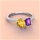 3 - Zahara 9x6 mm Pear Citrine and 7x5 mm Emerald Cut Amethyst 2 Stone Duo Ring 