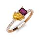 4 - Zahara 9x6 mm Pear Citrine and 7x5 mm Emerald Cut Rhodolite Garnet 2 Stone Duo Ring 