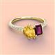 3 - Zahara 9x6 mm Pear Citrine and 7x5 mm Emerald Cut Rhodolite Garnet 2 Stone Duo Ring 