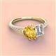 3 - Zahara 9x6 mm Pear Citrine and IGI Certified 7x5 mm Emerald Cut Lab Grown Diamond 2 Stone Duo Ring 