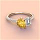 3 - Zahara 9x6 mm Pear Citrine and IGI Certified 7x5 mm Emerald Cut Lab Grown Diamond 2 Stone Duo Ring 