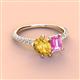 3 - Zahara 9x6 mm Pear Citrine and 7x5 mm Emerald Cut Lab Created Pink Sapphire 2 Stone Duo Ring 