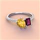 3 - Zahara 9x6 mm Pear Citrine and 7x5 mm Emerald Cut Rhodolite Garnet 2 Stone Duo Ring 