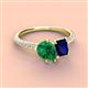 3 - Zahara 9x7 mm Pear Emerald and 7x5 mm Emerald Cut Lab Created Blue Sapphire 2 Stone Duo Ring 