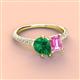 3 - Zahara 9x7 mm Pear Emerald and 7x5 mm Emerald Cut Lab Created Pink Sapphire 2 Stone Duo Ring 