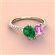 3 - Zahara 9x7 mm Pear Emerald and 7x5 mm Emerald Cut Lab Created Pink Sapphire 2 Stone Duo Ring 