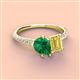 3 - Zahara 9x7 mm Pear Emerald and 7x5 mm Emerald Cut Lab Created Yellow Sapphire 2 Stone Duo Ring 