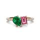 1 - Zahara 9x7 mm Pear Emerald and 7x5 mm Emerald Cut Pink Tourmaline 2 Stone Duo Ring 