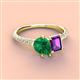 3 - Zahara 9x7 mm Pear Emerald and 7x5 mm Emerald Cut Amethyst 2 Stone Duo Ring 