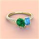 3 - Zahara 9x7 mm Pear Emerald and 7x5 mm Emerald Cut Blue Topaz 2 Stone Duo Ring 
