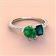 3 - Zahara 9x7 mm Pear Emerald and 7x5 mm Emerald Cut London Blue Topaz 2 Stone Duo Ring 