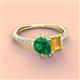 3 - Zahara 9x7 mm Pear Emerald and 7x5 mm Emerald Cut Citrine 2 Stone Duo Ring 
