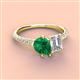 3 - Zahara 9x7 mm Pear Emerald and 7x5 mm IGI Certified Emerald Cut Lab Grown Diamond 2 Stone Duo Ring 