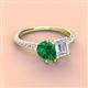 3 - Zahara 9x7 mm Pear Emerald and 7x5 mm Emerald Cut White Sapphire 2 Stone Duo Ring 