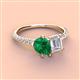 3 - Zahara 9x7 mm Pear Emerald and 7x5 mm Emerald Cut White Sapphire 2 Stone Duo Ring 