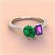 3 - Zahara 9x7 mm Pear Emerald and 7x5 mm Emerald Cut Amethyst 2 Stone Duo Ring 