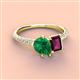 3 - Zahara 9x7 mm Pear Emerald and 7x5 mm Emerald Cut Rhodolite Garnet 2 Stone Duo Ring 