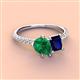 3 - Zahara 9x7 mm Pear Emerald and 7x5 mm Emerald Cut Lab Created Blue Sapphire 2 Stone Duo Ring 