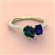 3 - Zahara 9x6 mm Pear London Blue Topaz and 7x5 mm Emerald Cut Lab Created Blue Sapphire 2 Stone Duo Ring 