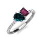 4 - Zahara 9x6 mm Pear London Blue Topaz and 7x5 mm Emerald Cut Rhodolite Garnet 2 Stone Duo Ring 