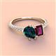 3 - Zahara 9x6 mm Pear London Blue Topaz and 7x5 mm Emerald Cut Rhodolite Garnet 2 Stone Duo Ring 