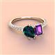 3 - Zahara 9x6 mm Pear London Blue Topaz and 7x5 mm Emerald Cut Amethyst 2 Stone Duo Ring 