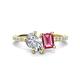 1 - Zahara 9x6 mm Pear Forever One Moissanite and 7x5 mm Emerald Cut Pink Tourmaline 2 Stone Duo Ring 