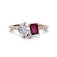 1 - Zahara 9x6 mm Pear Forever One Moissanite and 7x5 mm Emerald Cut Rhodolite Garnet 2 Stone Duo Ring 