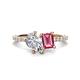 1 - Zahara 9x6 mm Pear Forever Brilliant Moissanite and 7x5 mm Emerald Cut Pink Tourmaline 2 Stone Duo Ring 